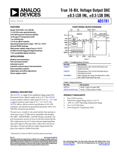 True 18-Bit, Voltage Output DAC ±0.5 LSB INL, ±0.5 LSB DNL AD5781