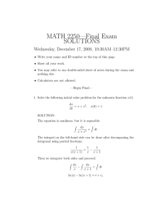 MATH 2250—Final Exam SOLUTIONS Wednesday, December 17, 2008, 10:30AM–12:30PM