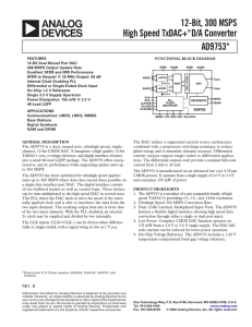 12-Bit, 300 MSPS High Speed TxDAC+ D/A Converter AD9753