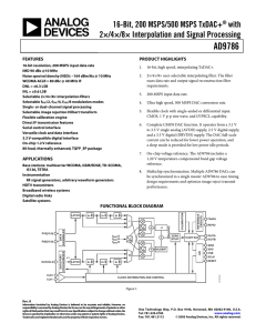 AD9786 16-Bit, 200 MSPS/500 MSPS TxDAC+ with 2×/4×/8× Interpolation and Signal Processing