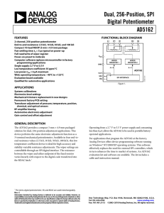 Dual, 256-Position, SPI Digital Potentiometer AD5162