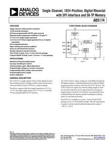 AD5174 Single-Channel, 1024-Position, Digital Rheostat with SPI Interface and 50-TP Memory