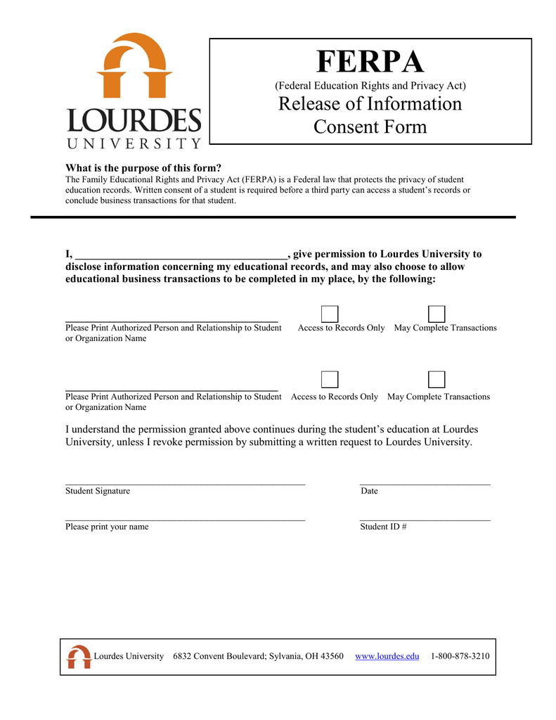 FERPA Release Of Information Consent Form Federal Education Rights And 