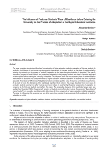 The Influence of First-year Students' Place of Residence before Entering... University on the Process of Adaptation at the Higher Education...