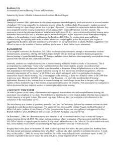 Assessment of Interim Housing Policies and Procedures  Residence Life