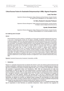 Critical Success Factors for Sustainable Entrepreneurship in SMEs: Nigerian Perspective