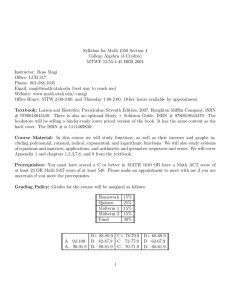 Syllabus for Math 1050 Section 4 College Algebra (4 Credits)
