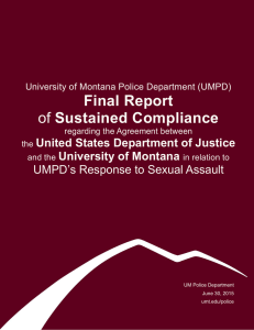 Final Report Sustained Compliance United States Department of Justice University of Montana