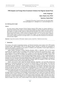 IFRS Adoption and Foreign Direct Investment: Evidence from Nigerian Quoted... Mediterranean Journal of Social Sciences Jinadu, Olugbenga