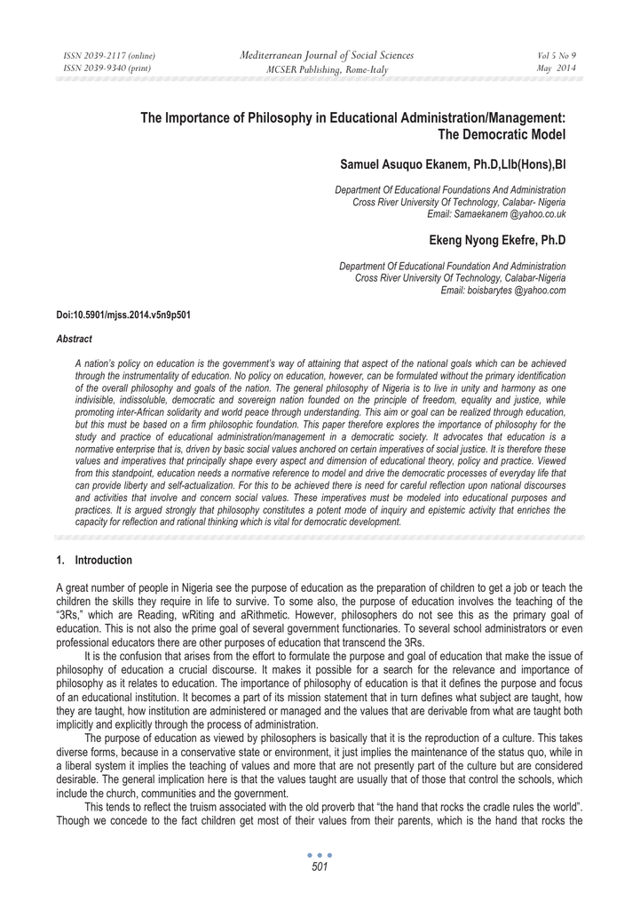 The Importance Of Philosophy In Educational Administration Management The Democratic Model