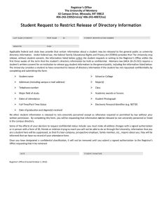 Student Request to Restrict Release of Directory Information