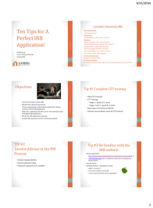 Ten Tips for A Perfect IRB Application! 3/31/2016