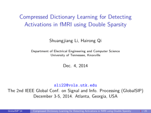 Compressed Dictionary Learning for Detecting Activations in fMRI using Double Sparsity