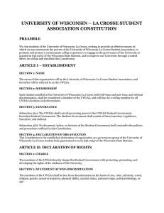 UNIVERSITY OF WISCONSIN – LA CROSSE STUDENT ASSOCIATION CONSTITUTION PREAMBLE