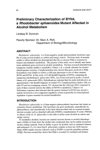 Preliminary  Characterization  of BYN4, Rhodobacter sphaeroides Alcohol Metabolism