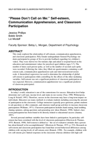 “Please Don’t Call on Me:” Self-esteem, Communication Apprehension, and Classroom Participation Jessica Phillips