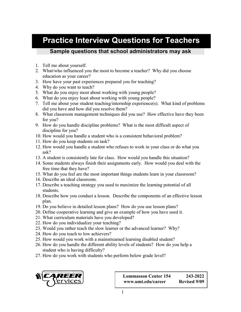 Practice Interview Questions For Teachers