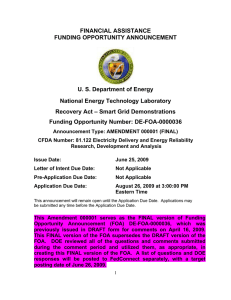 FINANCIAL ASSISTANCE FUNDING OPPORTUNITY ANNOUNCEMENT  U. S. Department of Energy