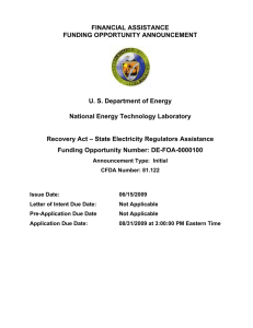 FINANCIAL ASSISTANCE FUNDING OPPORTUNITY ANNOUNCEMENT  U. S. Department of Energy