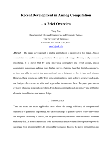 Recent Development in Analog Computation – A Brief Overview