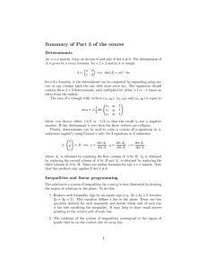 Summary of Part 3 of the course Determinants