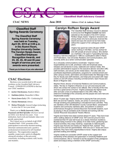 Carolyn Rolfson Sargis Award CSAC NEWS June 2010 Classified Staff