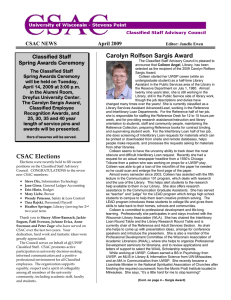 Carolyn Rolfson Sargis Award CSAC NEWS April 2009