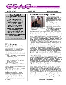 Carolyn Rolfson Sargis Award  CSAC NEWS March 2007