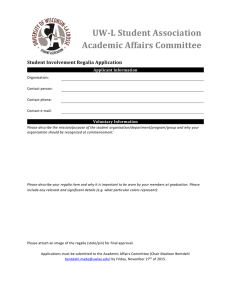 UW-L Student Association Academic Affairs Committee  Student Involvement Regalia Application
