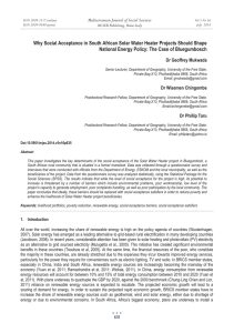 Why Social Acceptance in South African Solar Water Heater Projects... National Energy Policy: The Case of Bluegumbosch