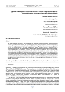 Appraisal of the Impact of Agricultural Science Teachers Computational Skills... Student’s Learning Outcomes in Secondary Schools, Nigeria