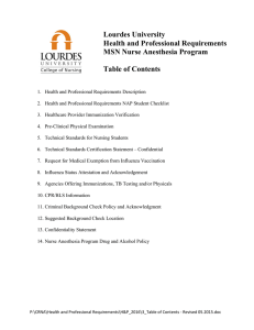 Lourdes University Health and Professional Requirements MSN Nurse Anesthesia Program