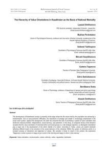 The Hierarchy of Value Orientations in Kazakhstan as the Basis... Mediterranean Journal of Social Sciences Lyazzat Ilimkhanova MCSER Publishing, Rome-Italy