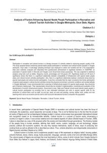 Analysis of Factors Enhancing Special Needs People Participation in Recreation... Cultural Tourism Activities in Osogbo Metropolis, Osun State, Nigeria