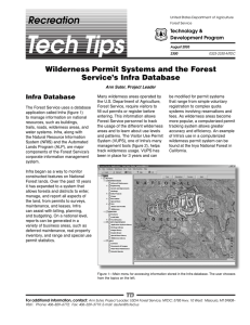 Recreation Wilderness Permit Systems and the Forest Service’s Infra Database Infra Database