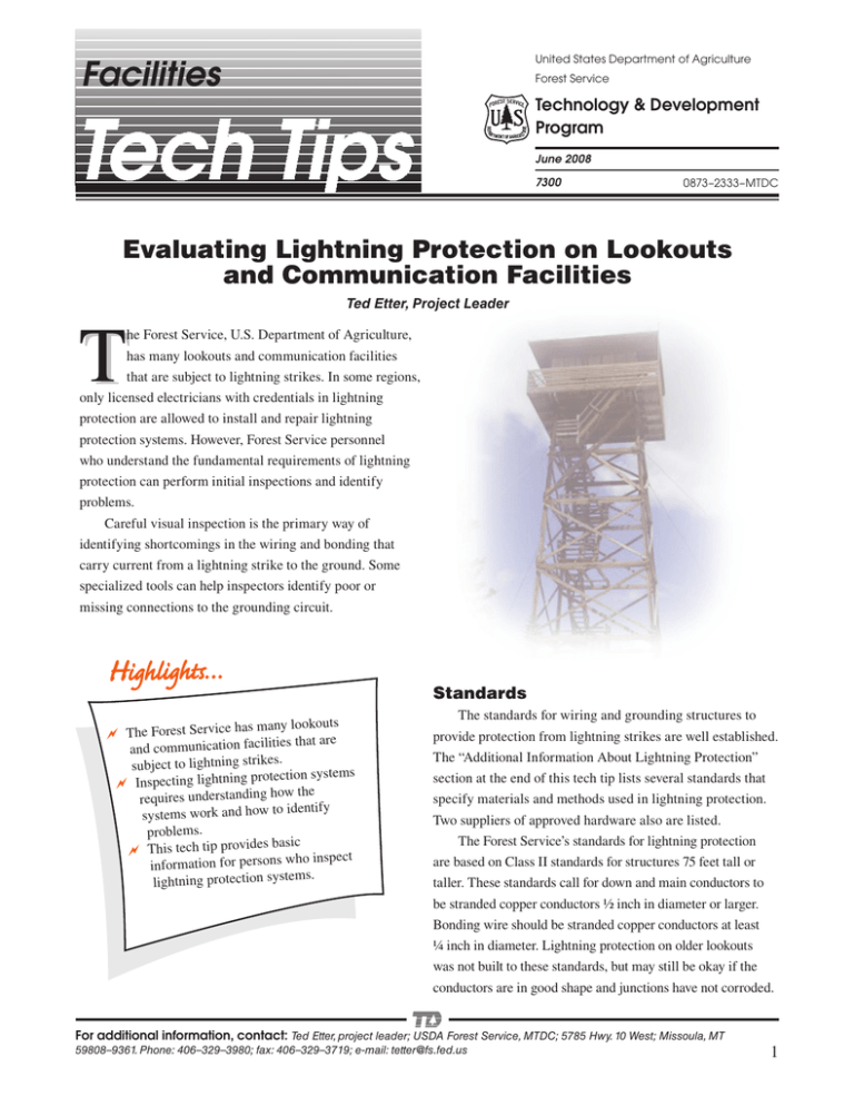 T Facilities Evaluating Lightning Protection on Lookouts and ...