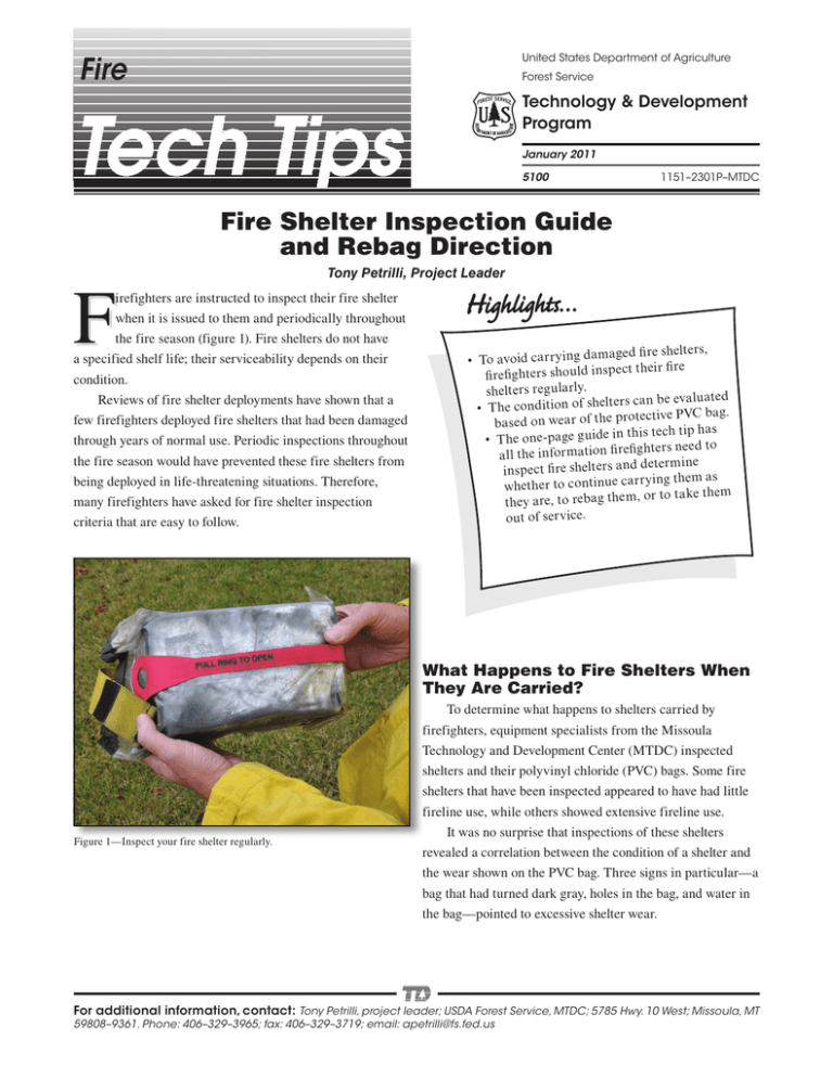 F Fire Fire Shelter Inspection Guide and Rebag Direction