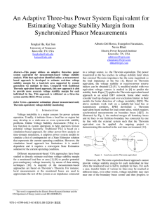 An Adaptive Three-bus Power System Equivalent for Synchronized Phasor Measurements