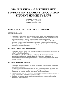 PRAIRIE VIEW A &amp; M UNIVERSITY STUDENT GOVERNMENT ASSOCIATION STUDENT SENATE BY-LAWS