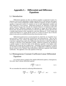 Appendix L - Differential and Difference Equations L.1 Introduction