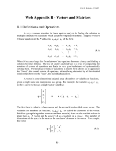 Web Appendix R - Vectors and Matrices R.1 Definitions and Operations