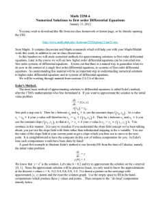 Math 2250-4 Numerical Solutions to first order Differential Equations
