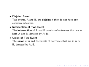 • Disjoint Event common outcomes. • Intersection of Two Event