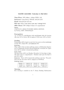 MATH 1210-009: Calculus I, Fall 2011
