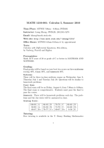 MATH 1210-001: Calculus I, Summer 2010