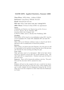 MATH 3070: Applied Statistics, Summer 2008