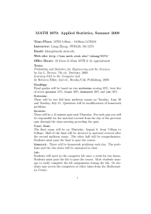MATH 3070: Applied Statistics, Summer 2009