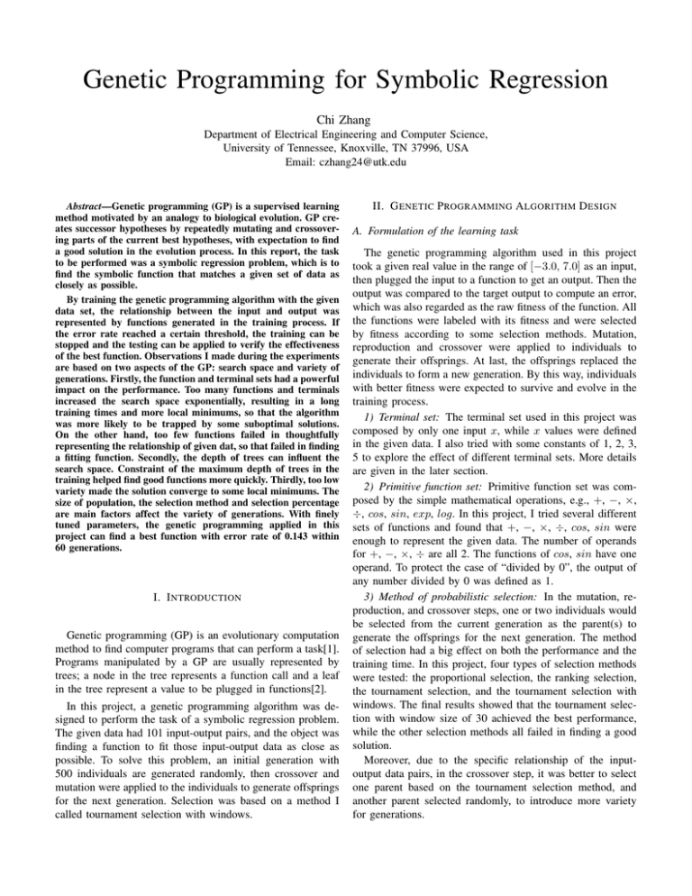 Genetic Programming for Symbolic Regression Chi Zhang