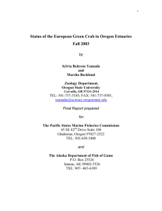 Status of the European Green Crab in Oregon Estuaries Fall 2003