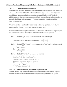 Course: Accelerated Engineering Calculus I Instructor: Michael Medvinsky 10.8.3 Implicit Differentiation (3.5)